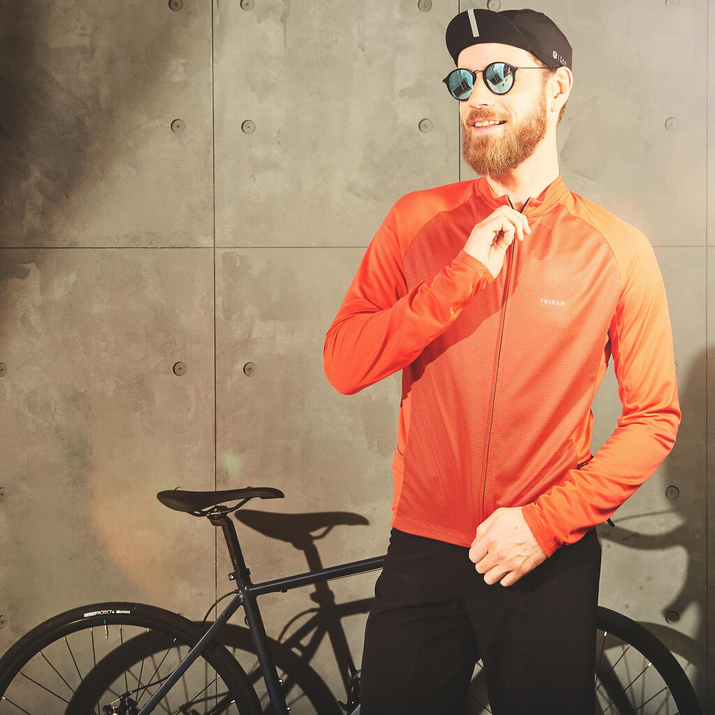 Fahrradtrikot Rennrad langarm UV-Schutz RC100 Herren rot