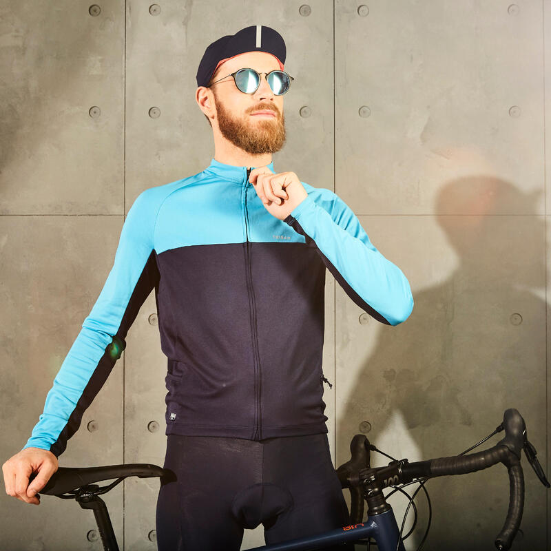Maillot ciclismo manga larga verano Protección UV hombre Triban RC100 azul