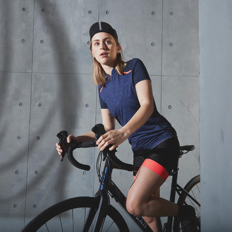 Велошорти жіночі 500, без бретельок - Чорні/Рожеві