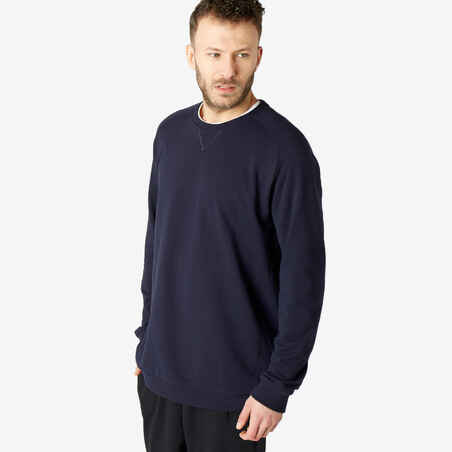 Men's Straight-Cut Crew Neck Long Sweatshirt 100 - Blue/Black