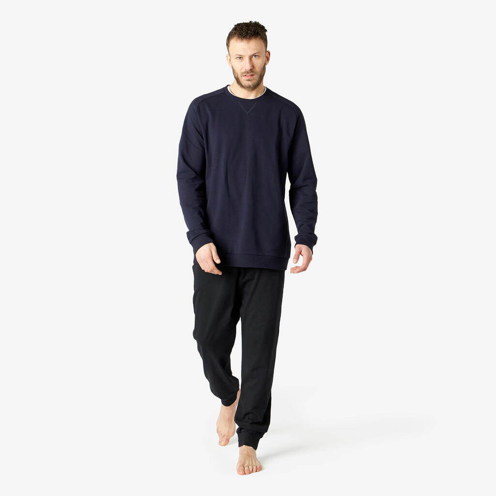 Men's Straight-Cut Crew Neck Long Sweatshirt 100 - Blue/Black