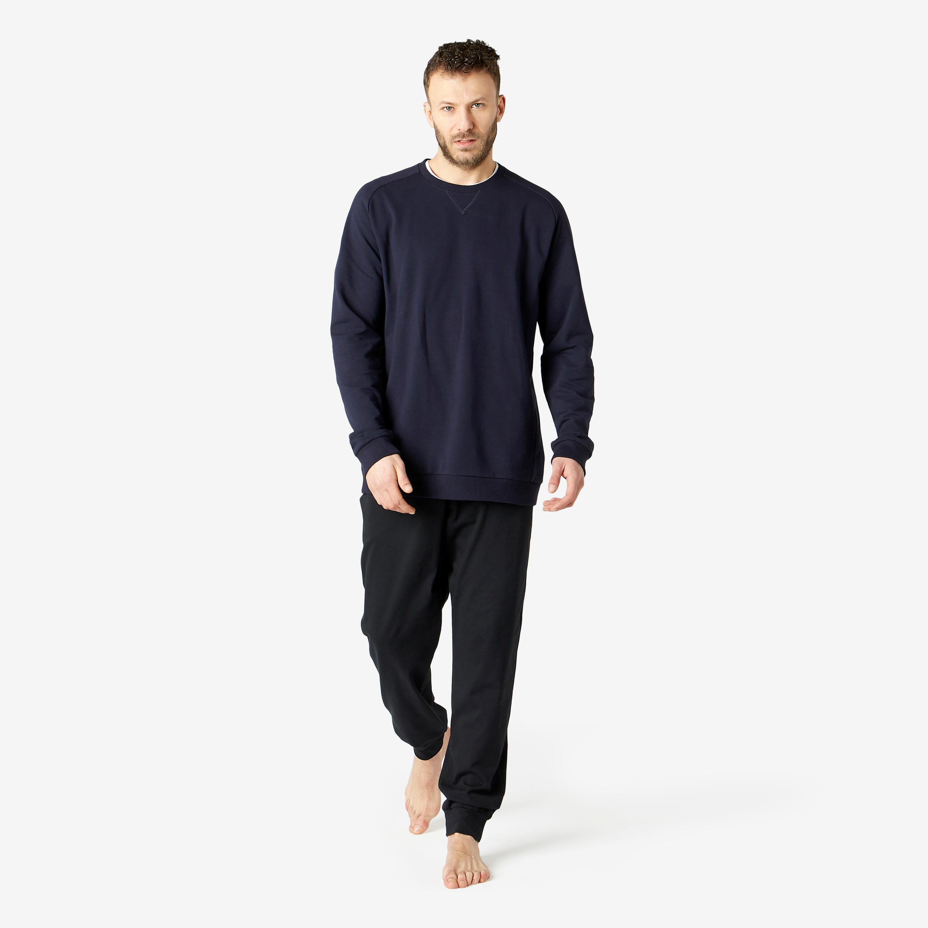 Men's Straight-Cut Crew Neck Long Sweatshirt 100 - Blue/Black 2/5