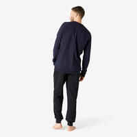 Men's Straight-Cut Crew Neck Long Sweatshirt 100 - Blue/Black