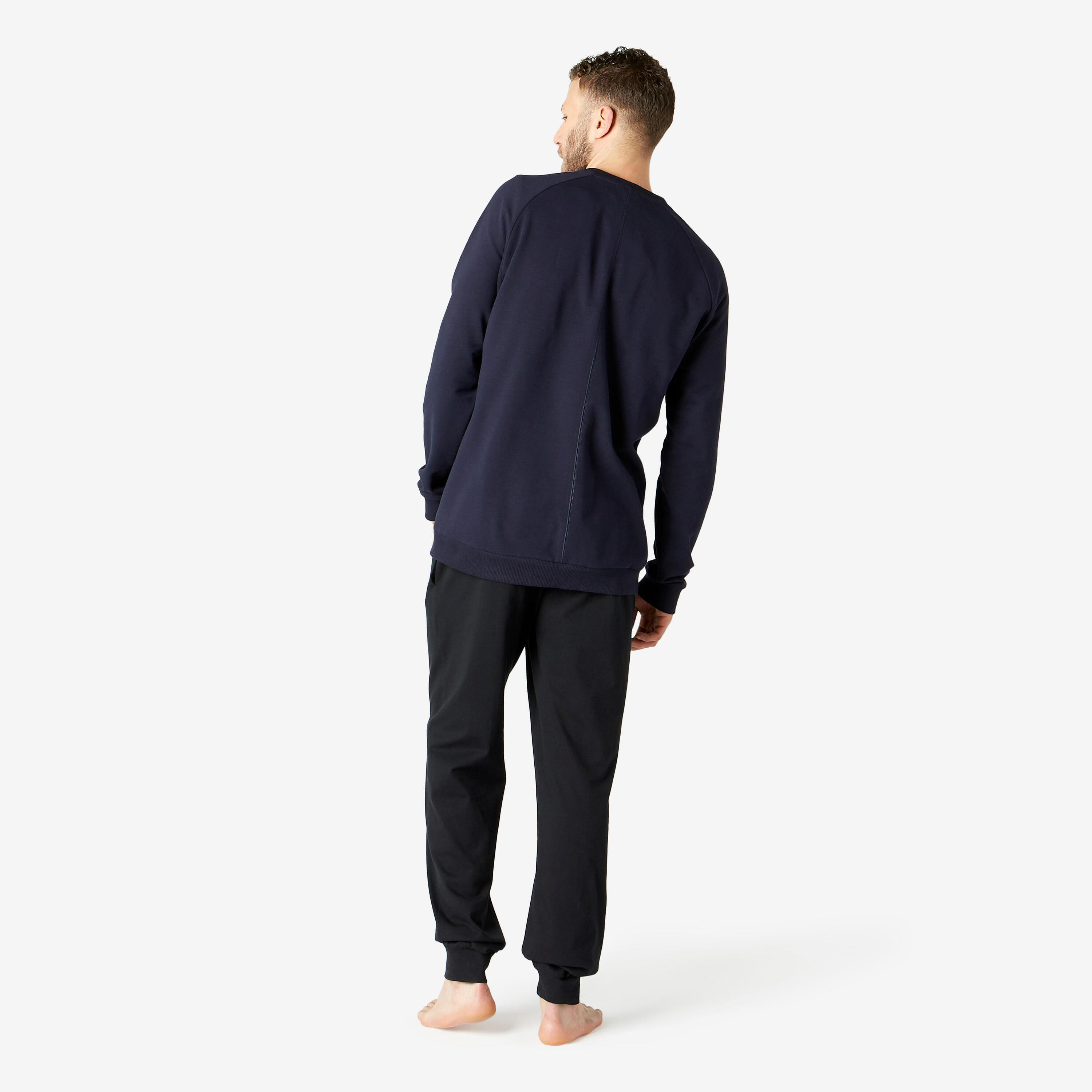 Men's Straight-Cut Crew Neck Long Sweatshirt 100 - Blue/Black 3/5