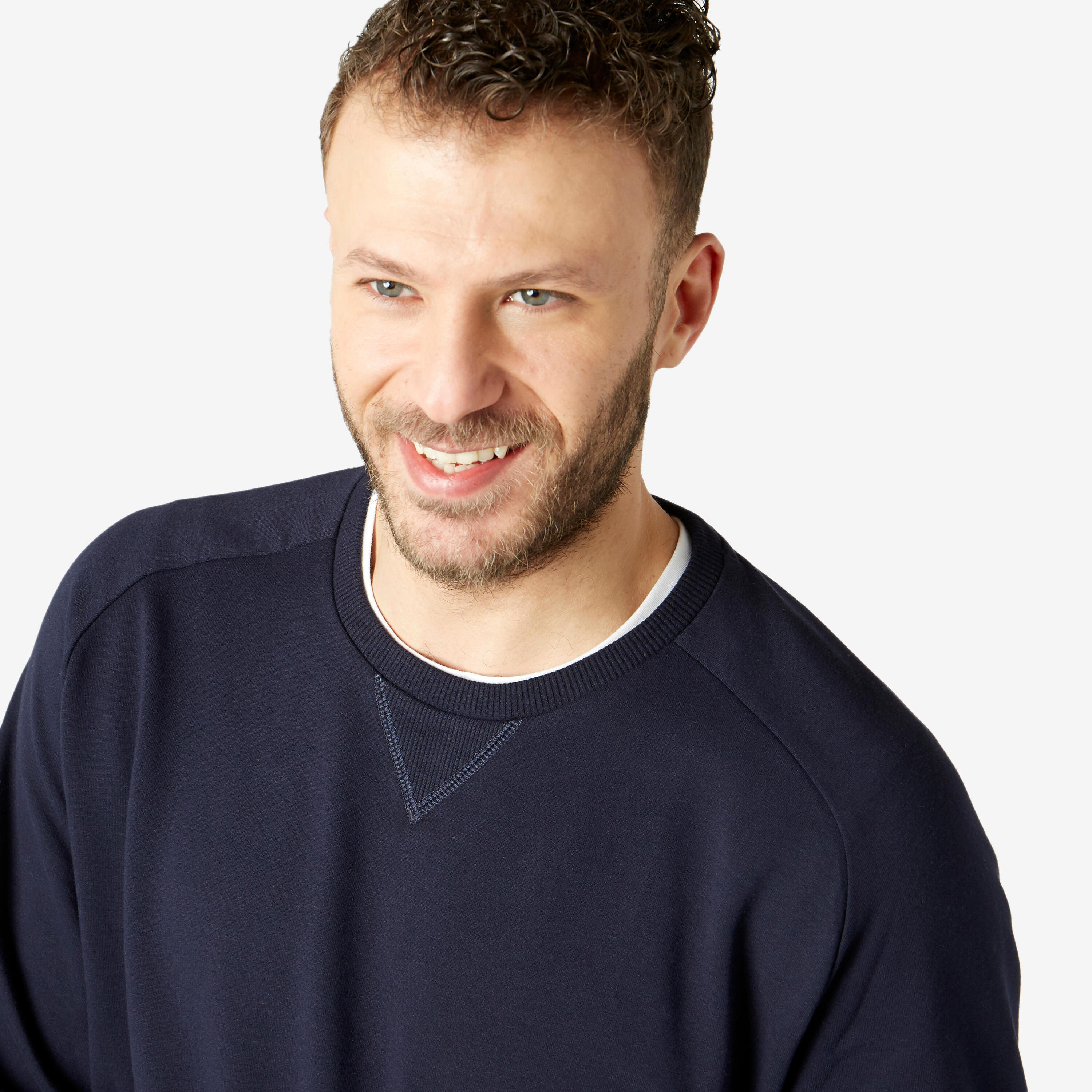 Men's Straight-Cut Crew Neck Long Sweatshirt 100 - Blue/Black 4/5