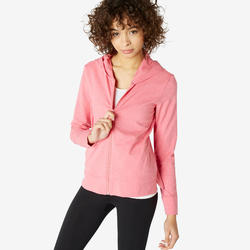 Chaqueta deportiva con capucha cremallera fitness mujer Nyamba 500 rosa