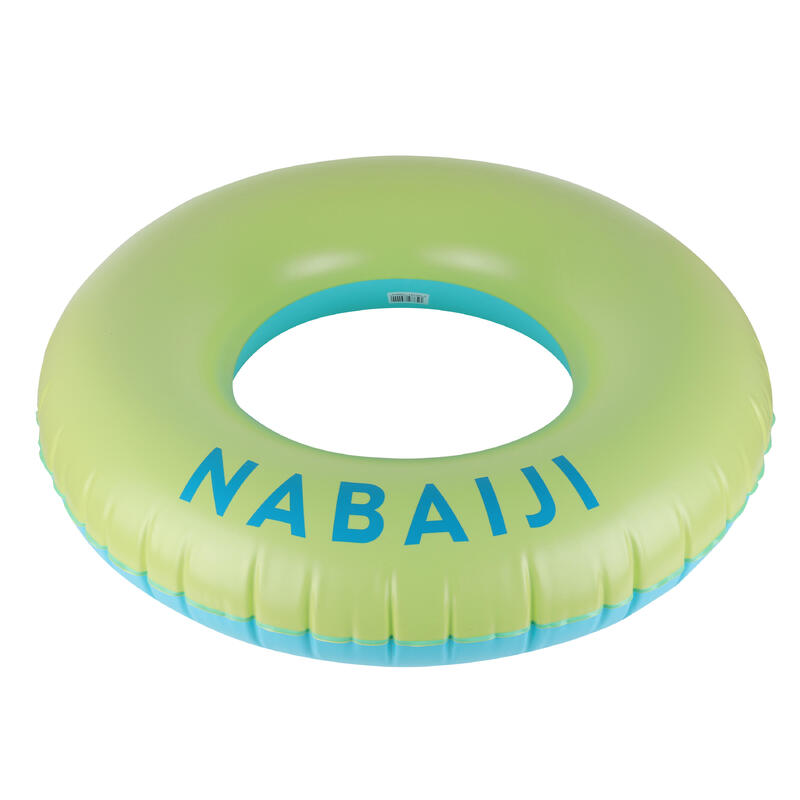 大尺寸充氣式游泳圈92 cm（含快速充氣吹嘴）－黃色／藍色。