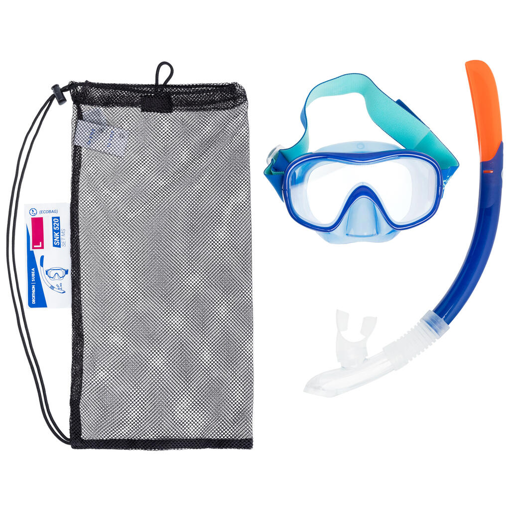 Pieaugušo niršanas komplekts: maska un snorkelēšanas snorkelis 100, gaiši zils