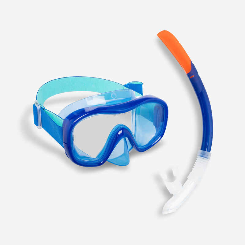 Schnorchel-Set Damen/Herren Maske und Schnorchel Ventil - MT100 blau