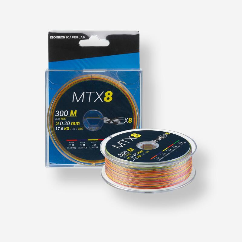 Pletenka z 8 pramenů na mořský rybolov MTX8 Multicolore 300 m 20/100