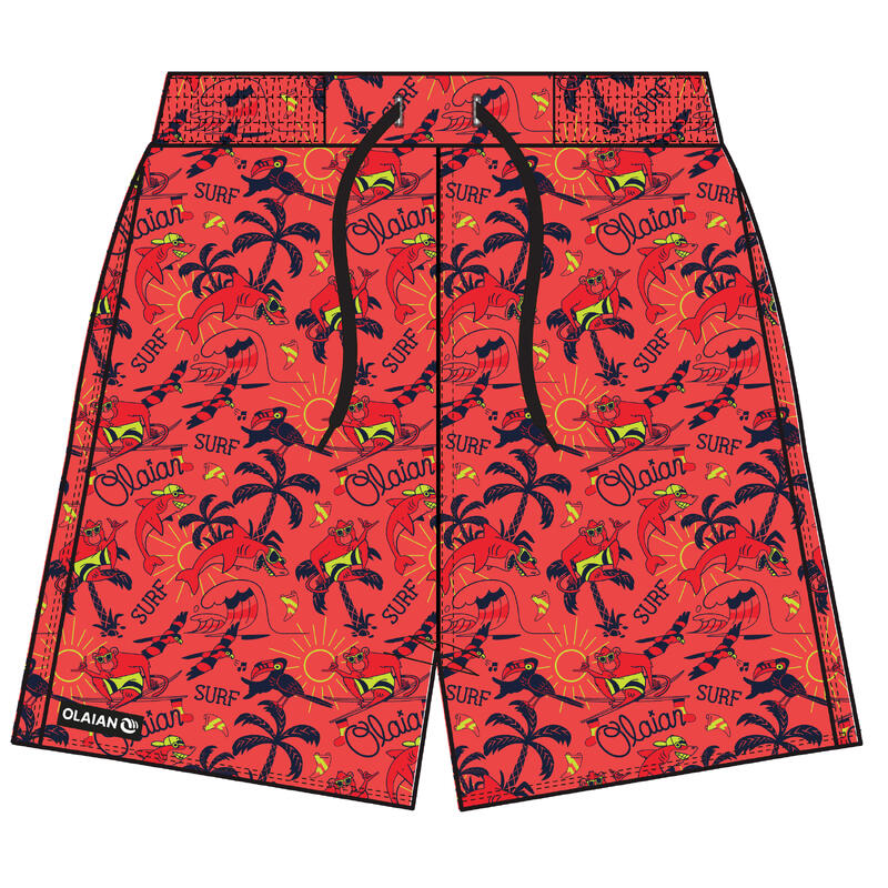 Boardshorts Surfen Jungen 100 rot/schwarz