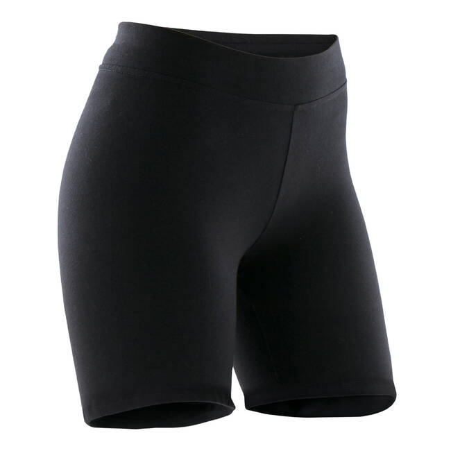 Women Cotton Blend Gym Short 500 - Black