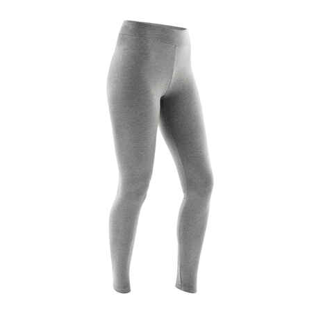 Mallas Leggings fitness algodón efecto vientre plano Mujer Domyos Fit 500 gris