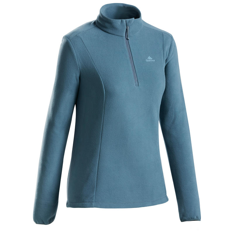 เสื้อผ้าฟลีซผู้หญิงสำหรับใส่เดินป่าบนภูเขารุ่น MH100 (สีฟ้า/เทา)