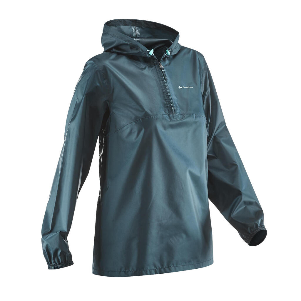 Regenjacke Damen winddicht wasserabweisend Kurzreissverschluss Wandern - Raincut blau