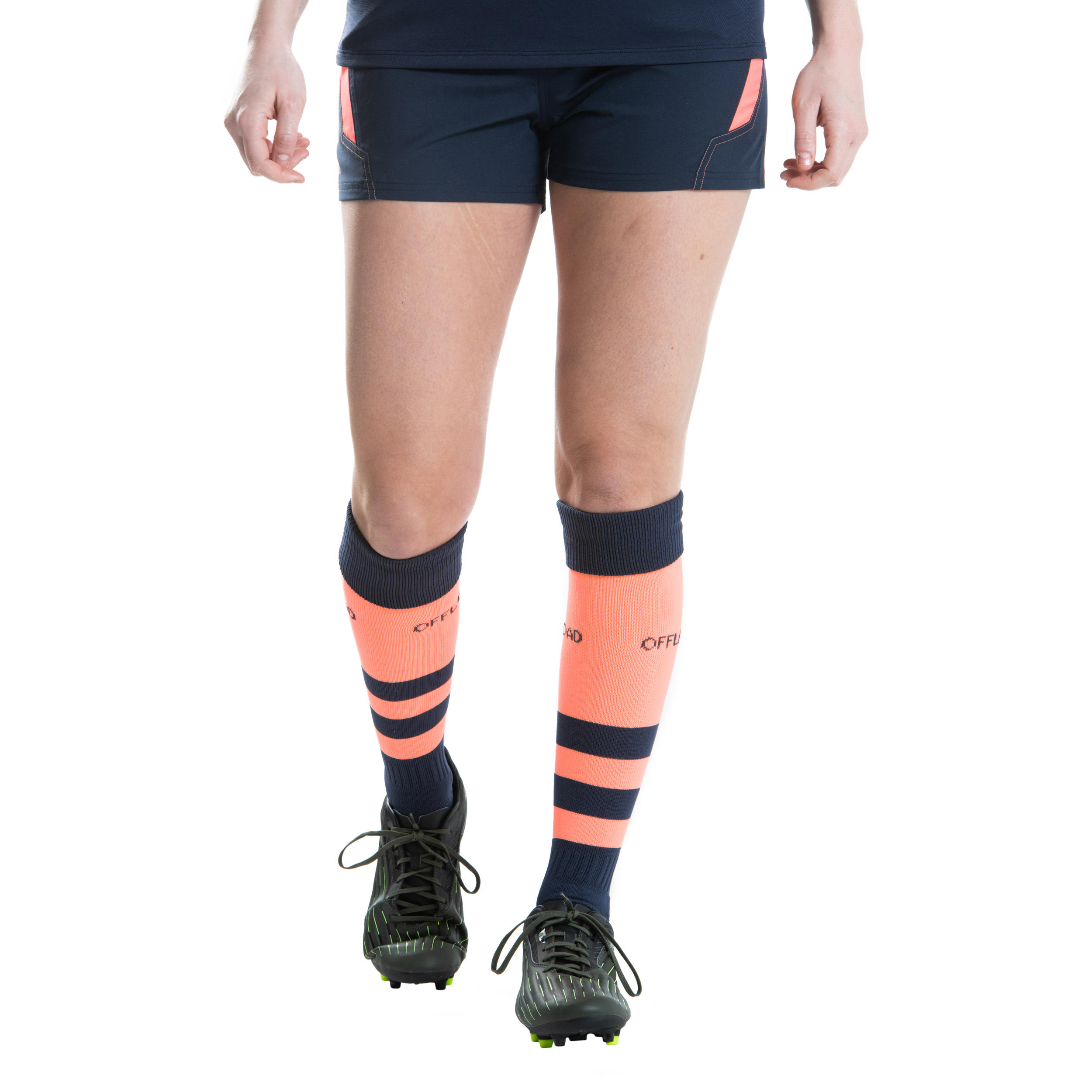 KIPSTA Pantalón corto de Rugby Mujer Offload R500 azul marino rojo coral