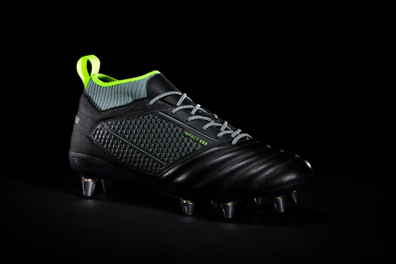 CHAUSSURES DE RUGBY VISSÉES TERRAIN GRAS IMPACT R900 8 crampons HOMME NOIRE