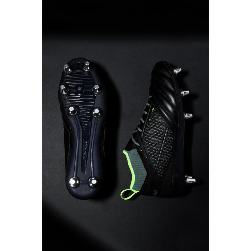 CHAUSSURES DE RUGBY VISSÉES TERRAIN GRAS IMPACT R900 8 crampons HOMME NOIRE