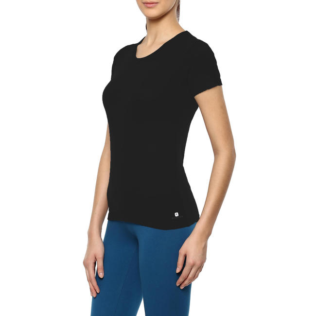 Women's Gym TShirt Regular Fit Sportee 100 Black