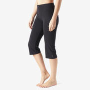 Women Cotton Blend Gym Cropped Legging Slim fit 500 - Black