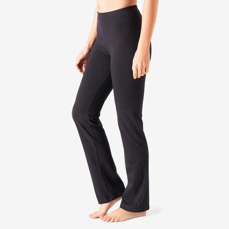 女款標準剪裁皮拉提斯與溫和健身運動長褲Fit+500 - 黑色