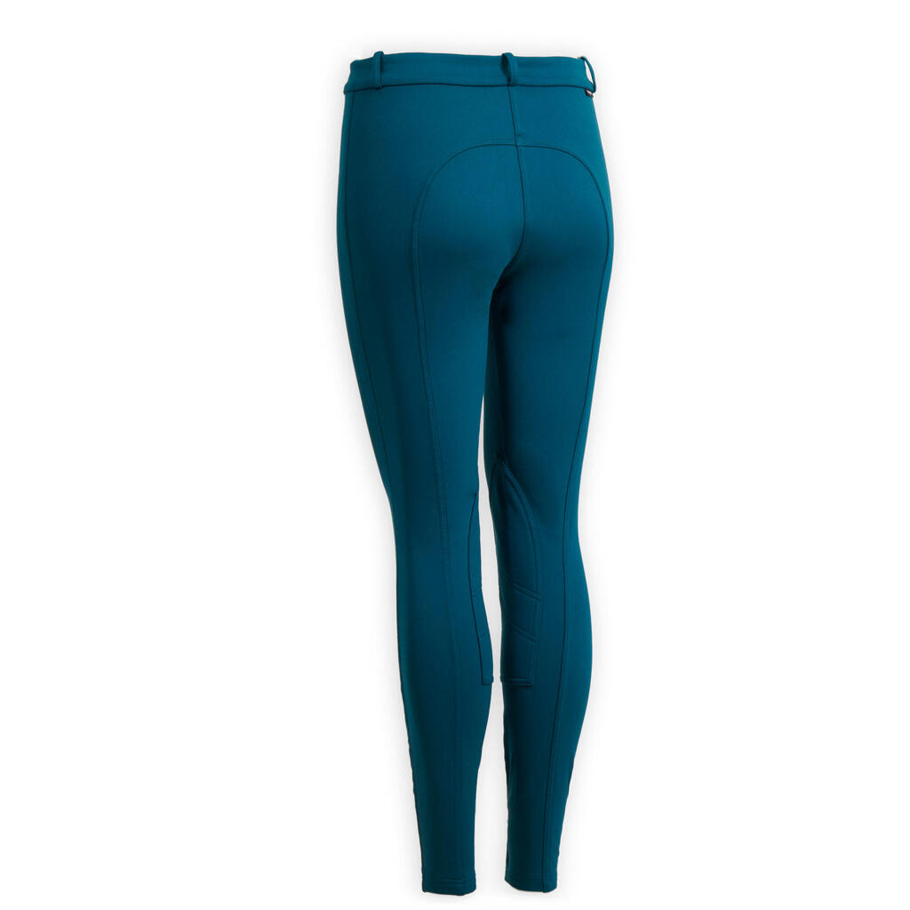 Moteriškos šiltos jojimo kelnės „100“, benzino mėlynos spalvos