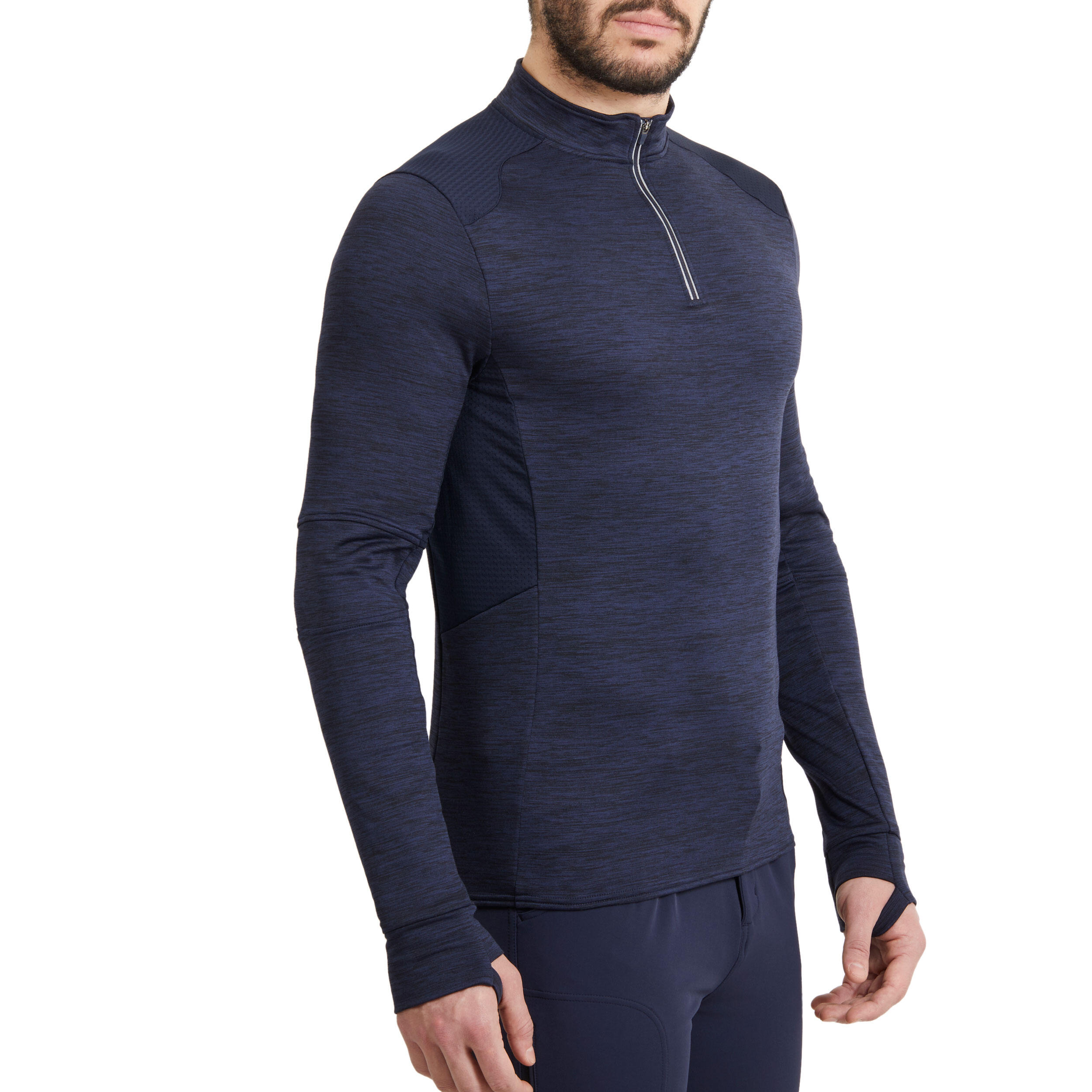 Men's Horse Riding Long-Sleeved Warm Polo Shirt 500 - Navy 3/8