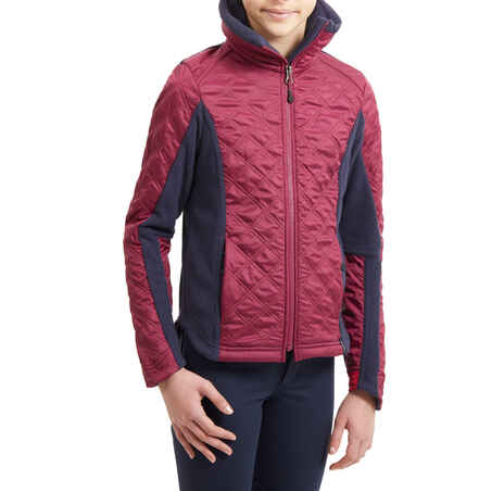 Kids' Horse Riding Bi-Material Fleece 500 Warm - Plum and Navy