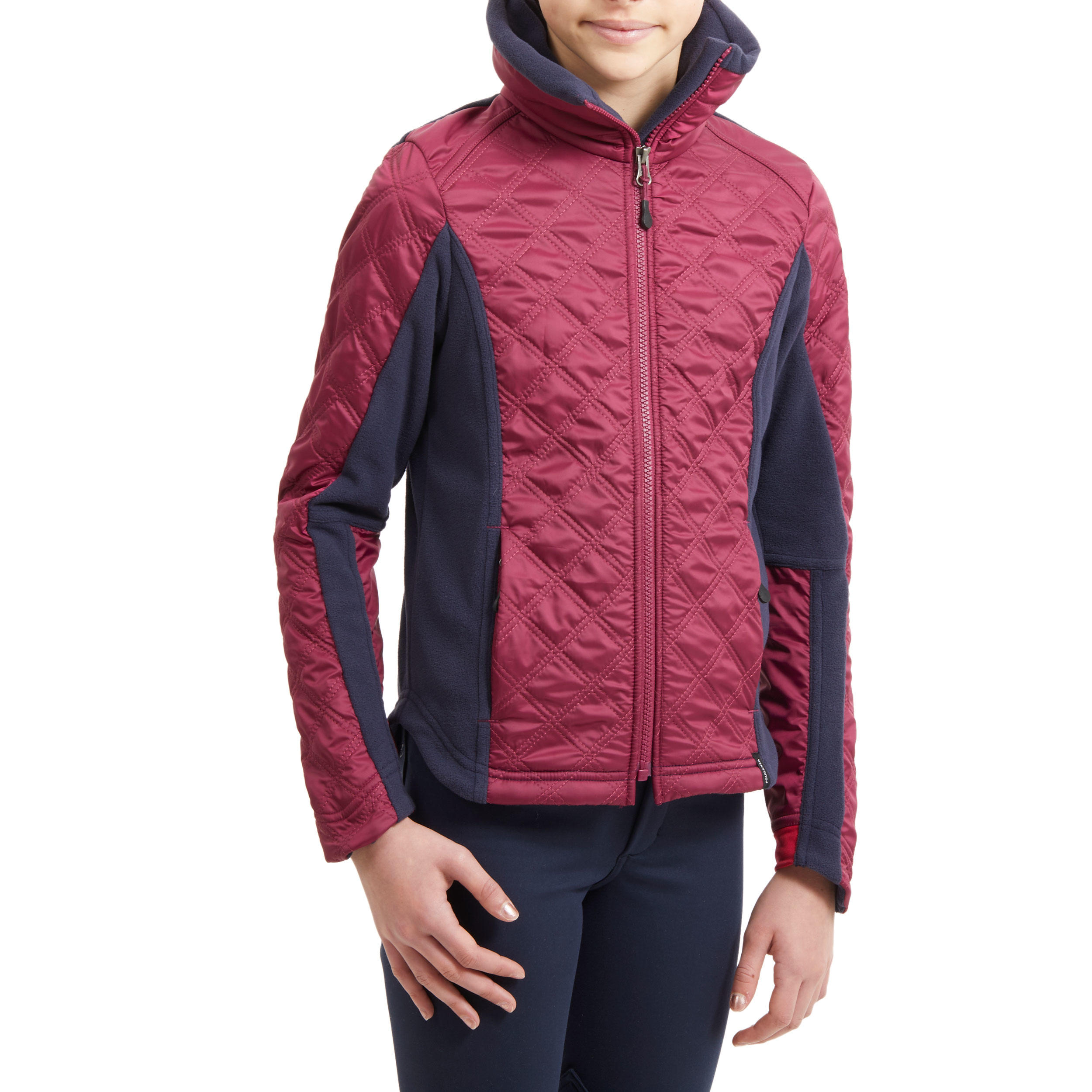 Kids' Horse Riding Bi-Material Fleece 500 Warm - Plum and Navy 3/10