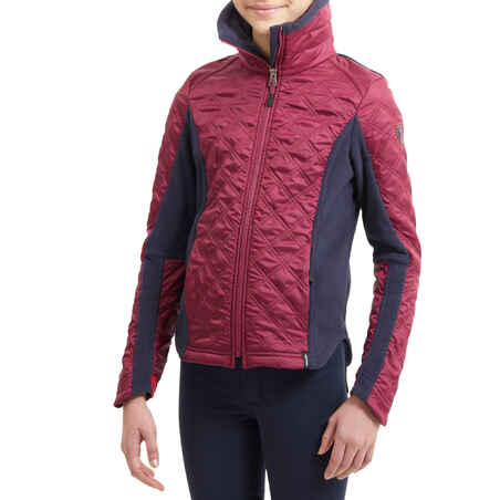 Kids' Horse Riding Bi-Material Fleece 500 Warm - Plum and Navy