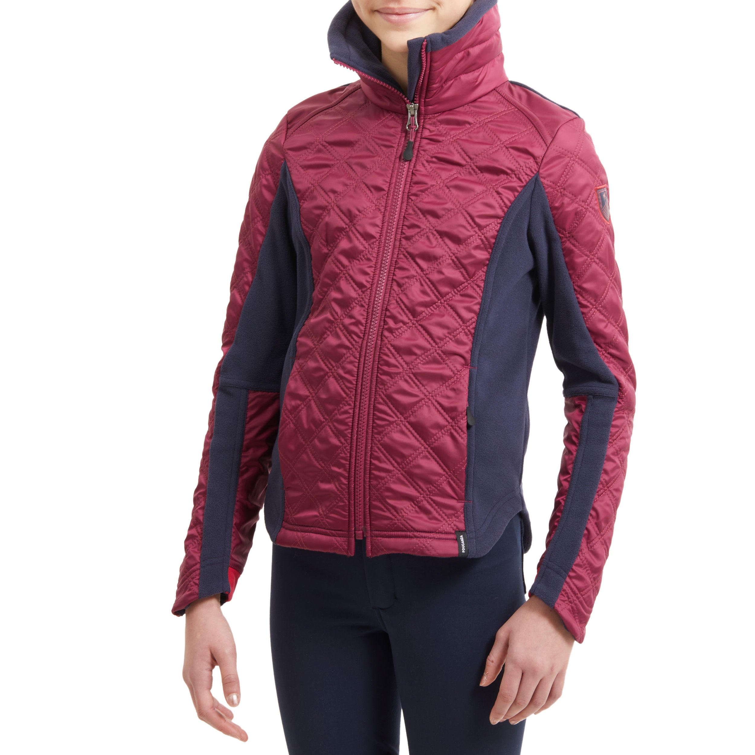 Kids' Horse Riding Bi-Material Fleece 500 Warm - Plum and Navy 4/10