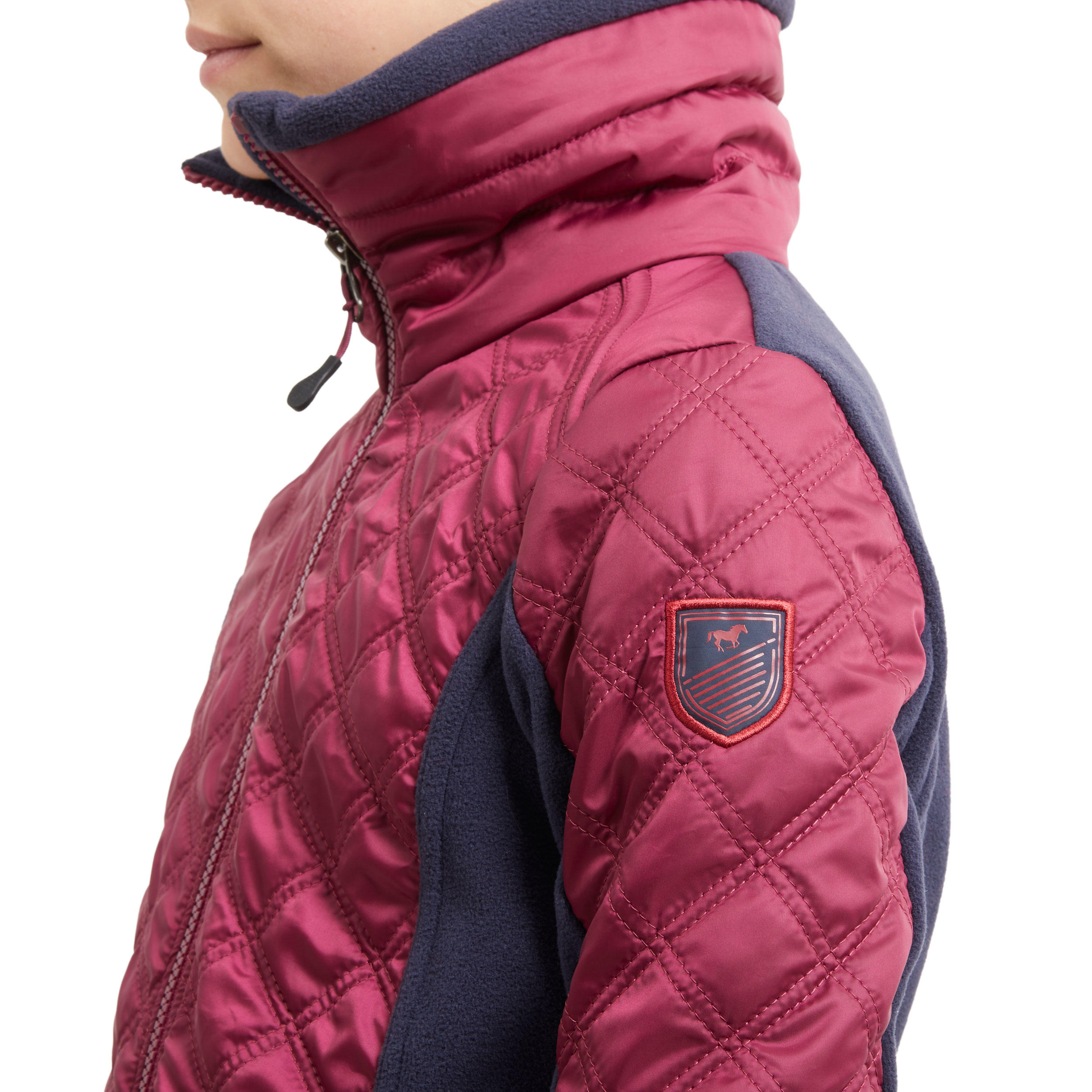 Kids' Horse Riding Bi-Material Fleece 500 Warm - Plum and Navy 7/10