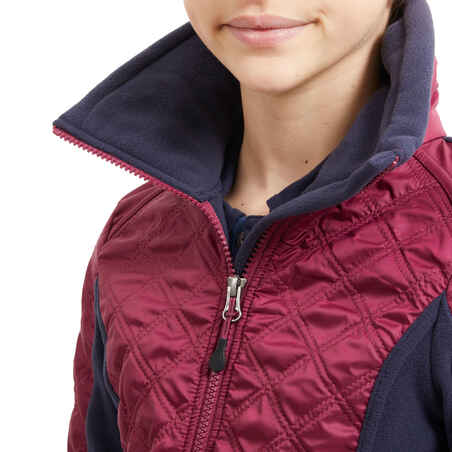 Kids' Horse Riding Bi-Material Fleece 500 Warm - Plum and Navy