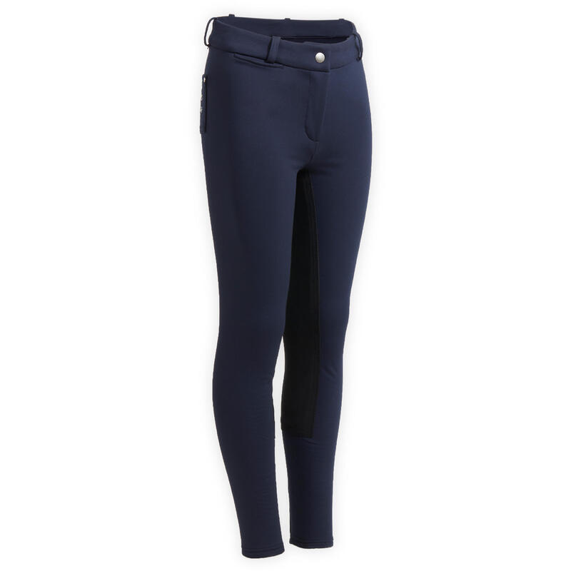 Pantalon chaud fond de peau équitation enfant 180 WARM bleu marine