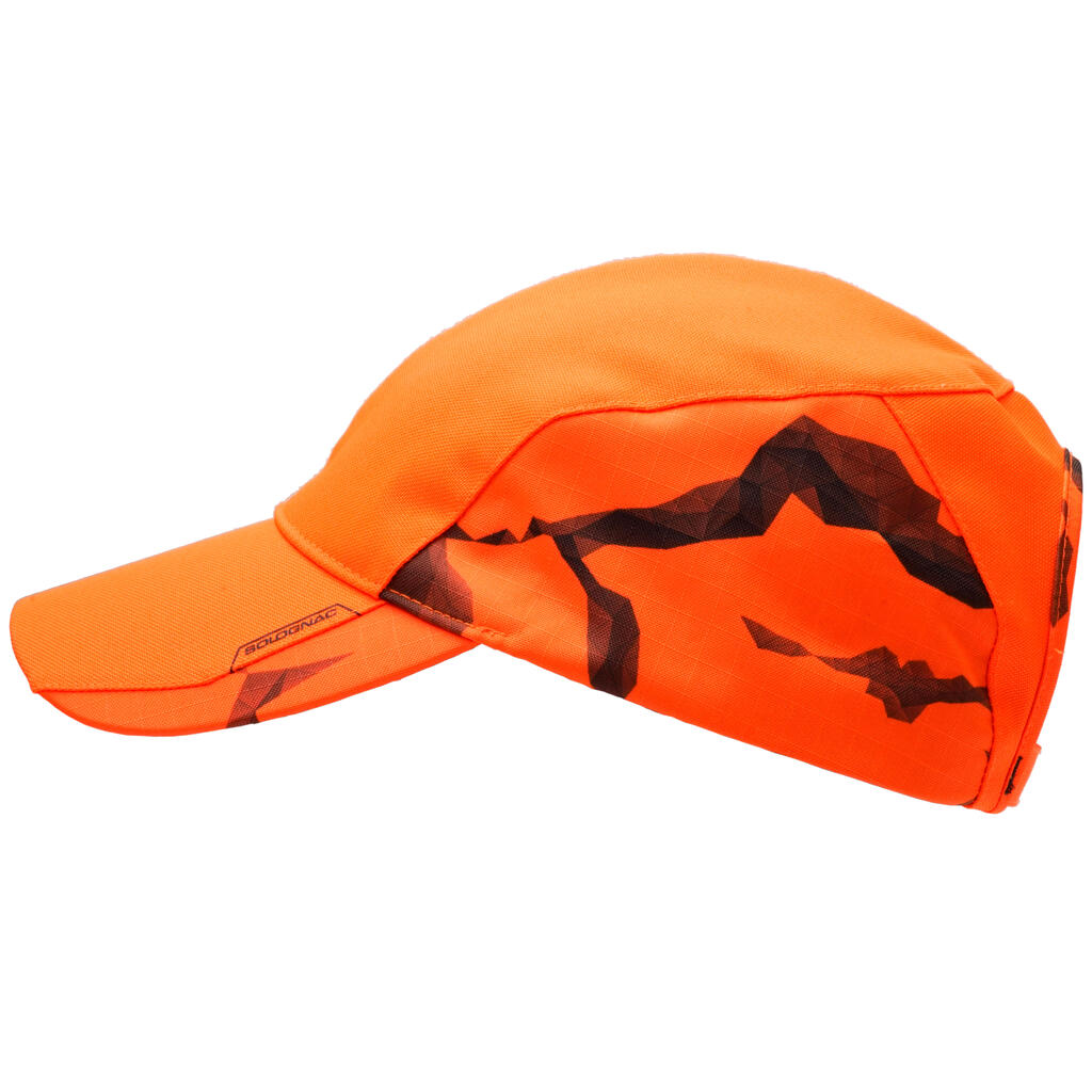 Maskirna oranžna ženska vodoodbojna lovska kapa s šiltom SUPERTRACK 500 