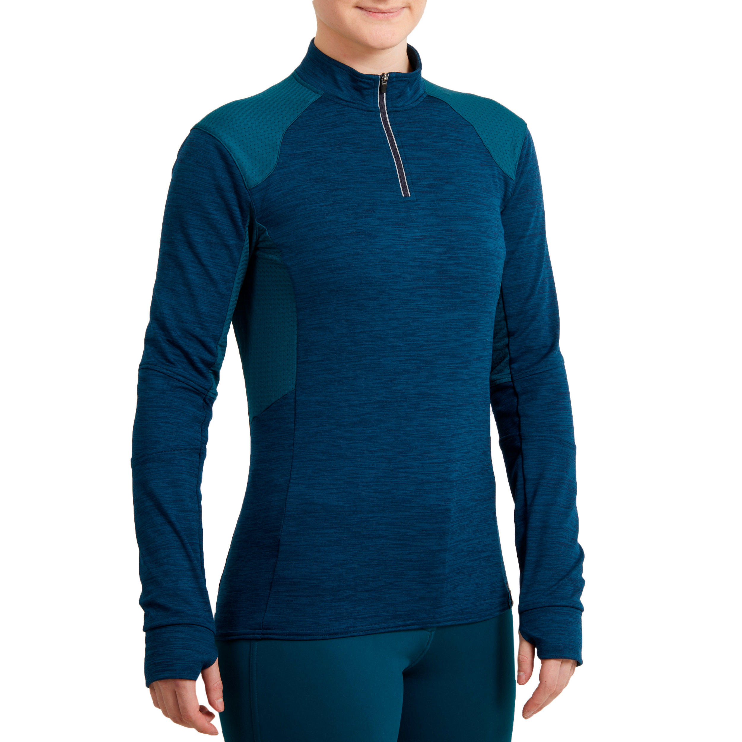 Women's Warm Horse Riding Long-Sleeved Polo Shirt 500 Warm - Petrol 3/9