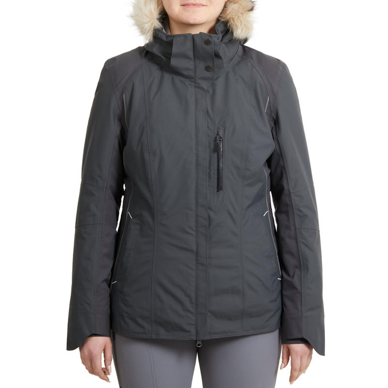 Women's Warm and Waterproof Horse Riding Jacket 580 Grey Decathlon