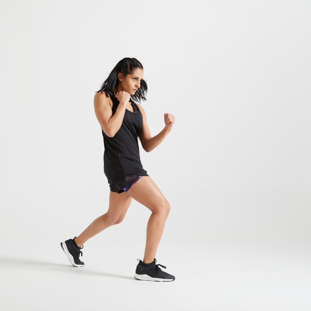 MAJICA NA BRETELE ZA FITNES 500 SA TANKIM BRETELAMA - CRNA
