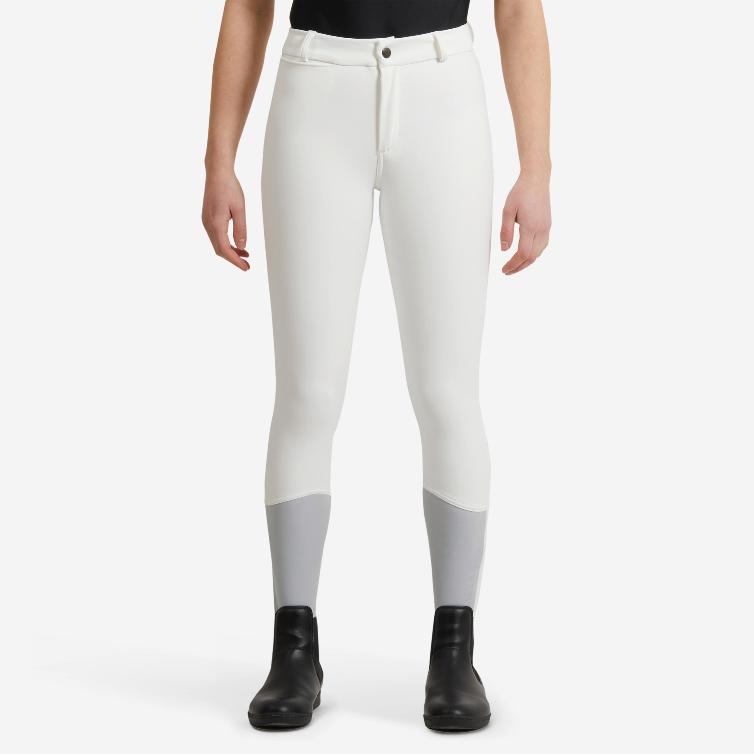 FOUGANZA Kids' Horse Riding Warm and Water Repellent Competition Jodhpurs 500 Kipwarm - White