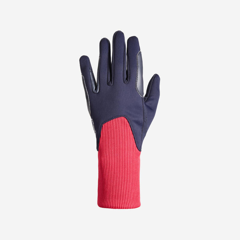 Gants chauds d'équitation enfant 140 WARM marine et rose