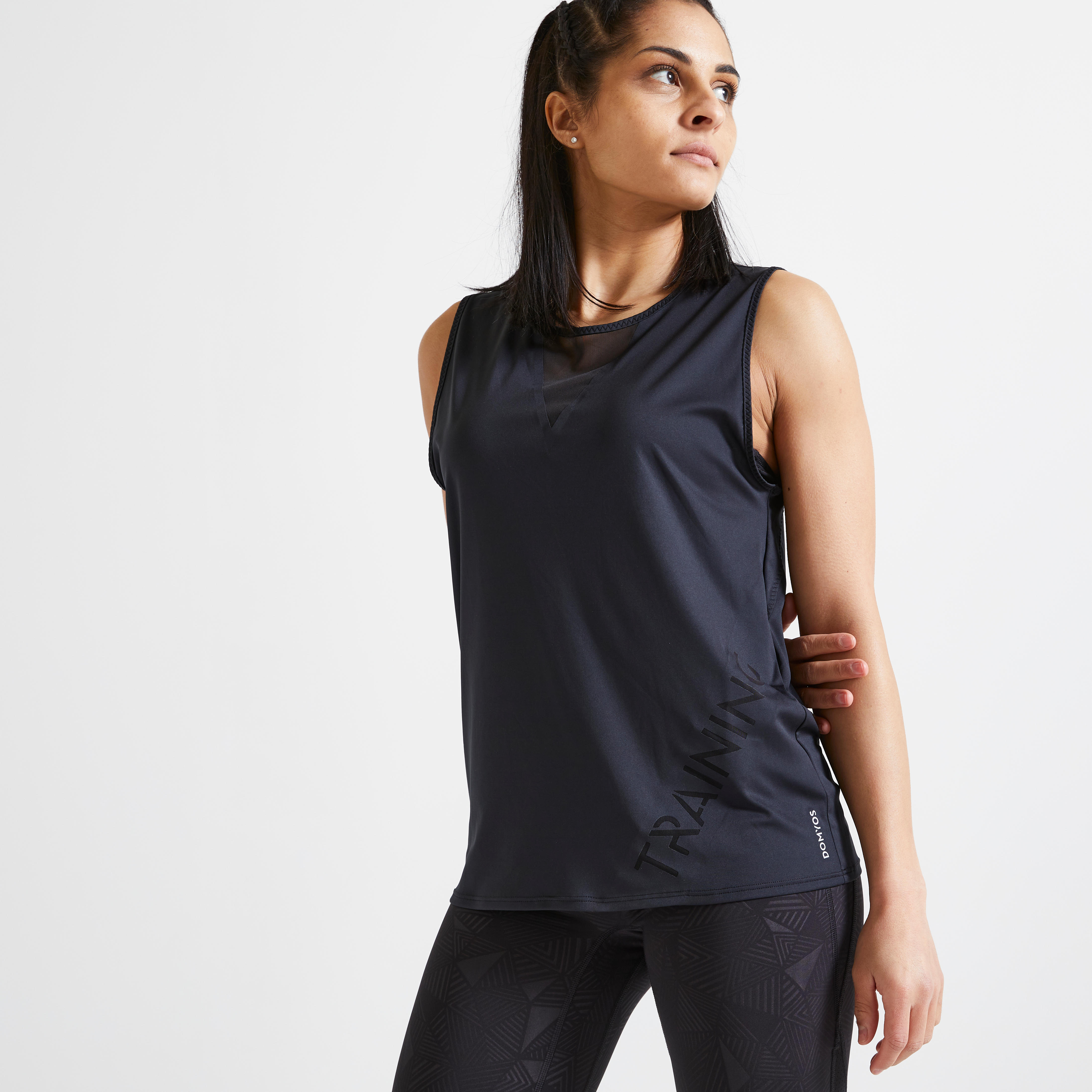 

Straight-Cut Fitness Tank Top - Black -  By DOMYOS | Decathlon
