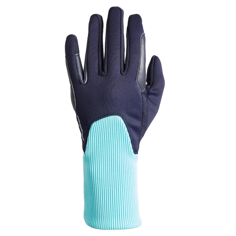 Gants d'équitation chauds Enfant - 140 WARM marine/turquoise