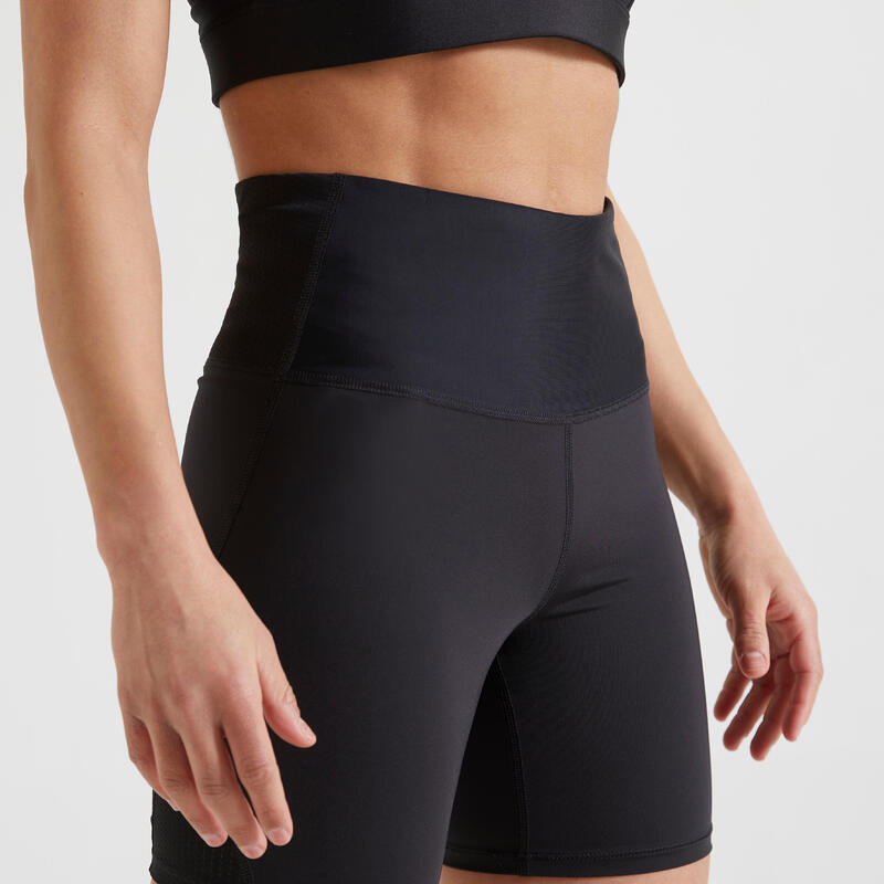 Pantalon scurt 500 Fitness Cardio cu talie înaltă Negru Damă 