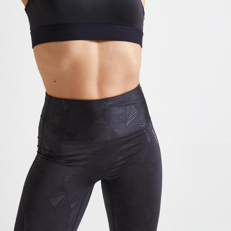 Kadin Spor Tayt Baskili Siyah 500a 7 8 Domyos By Decathlon