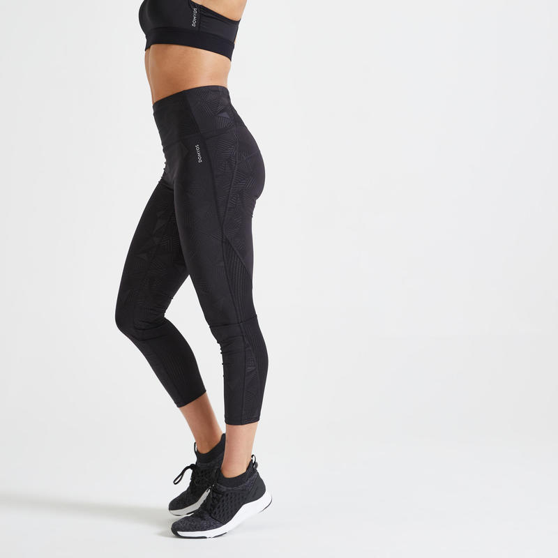 Kadin Spor Tayt Baskili Siyah 500a 7 8 Domyos By Decathlon