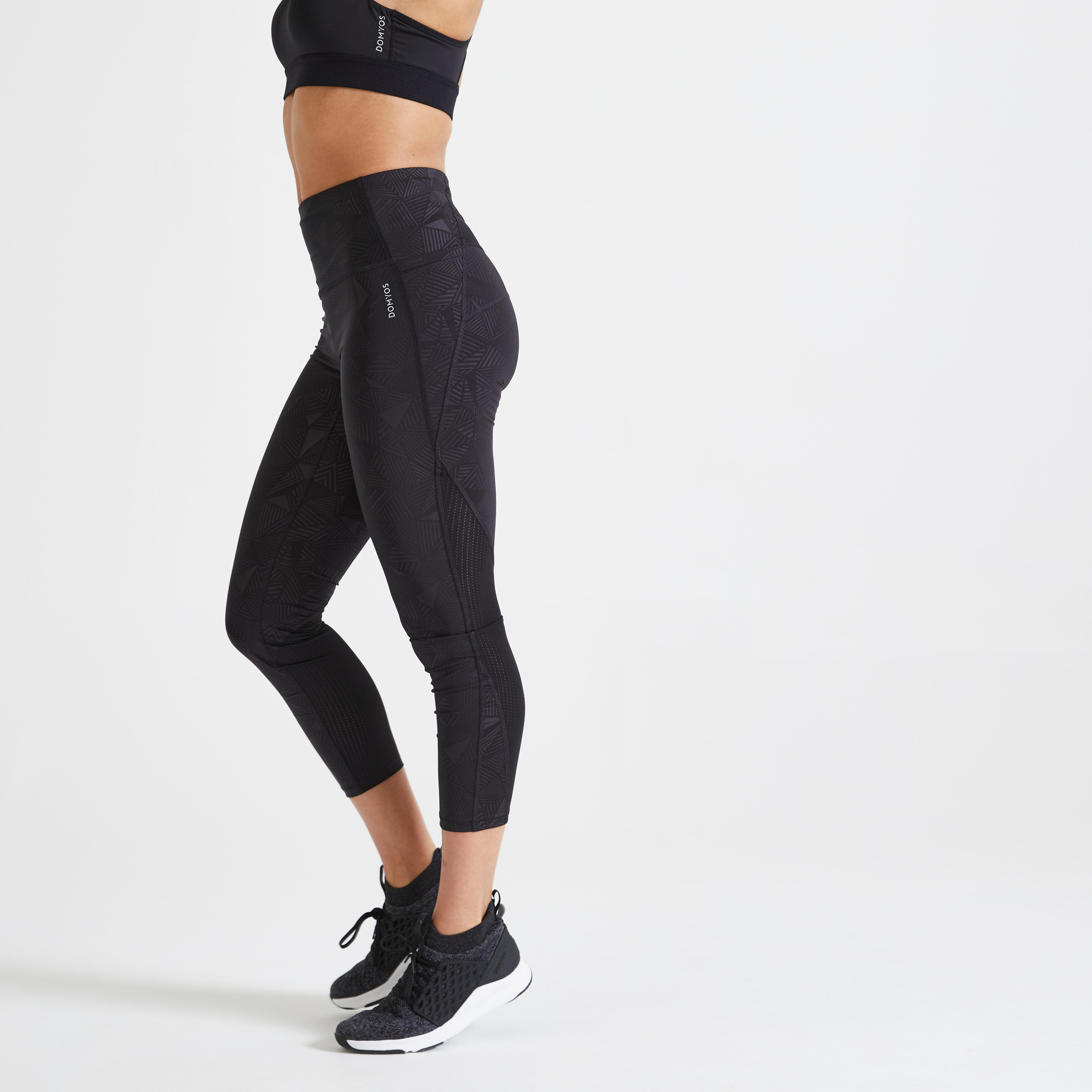 Women Gym Leggings Polyester High Waist Cropped Black