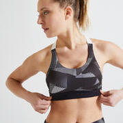 Women's Cardio Fitness Training Bra 900 - White/Black Print