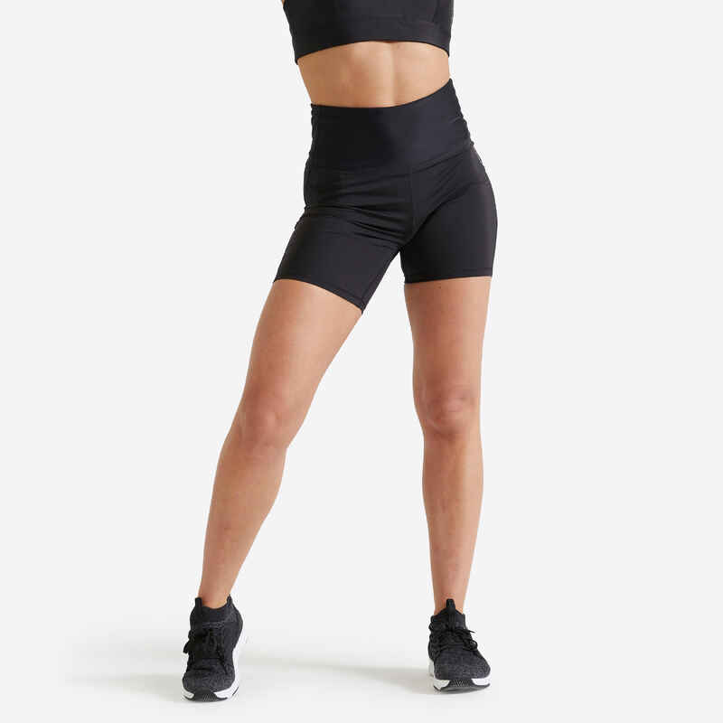Shorts hoher Bund figurformend Fitness Cardio - schwarz