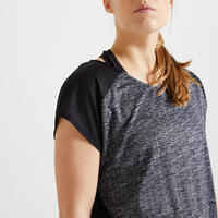 Women's Loose Fitness Cardio Crew Neck T-Shirt - Mottled Grey/Black