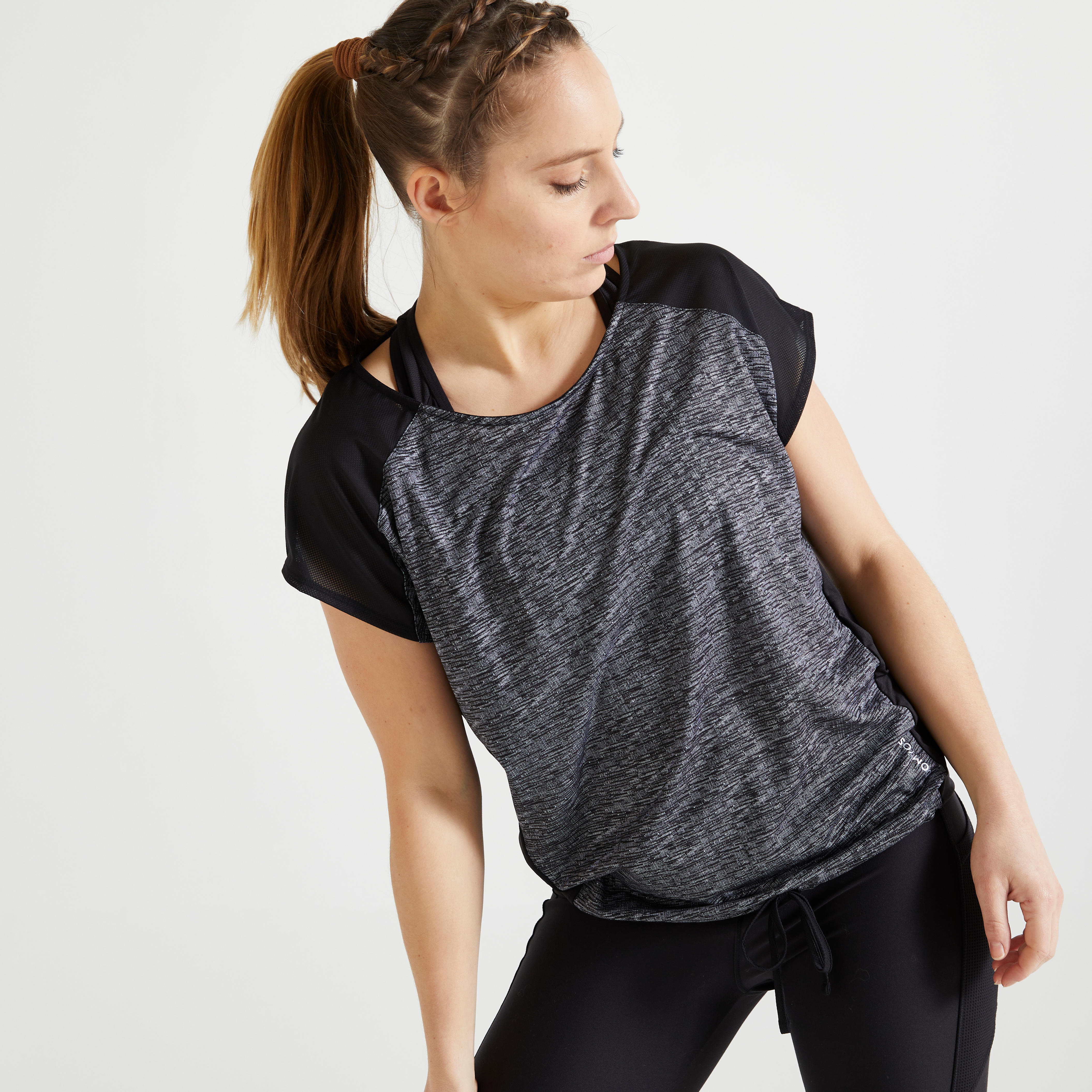 Women Sports Gym T-shirt Loose Fit - Black Grey